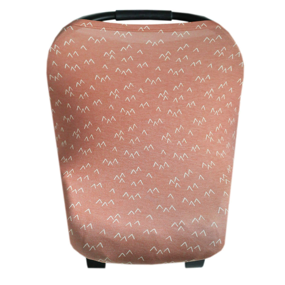 Copper Pearl Rocky car seat cover shields baby from wind and sun while on the go.