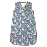 Copper Pearl Sleep Sack in Jurassic Park print offers warm, safe sleep for babies.