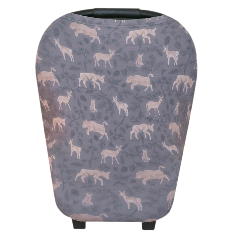Copper Pearl Timber multi-use cover car seat cover showing sun protection and quick access