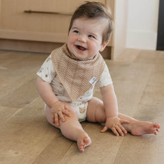 Copper Pearl Wilder bandana bib set close-up stitching highlights durable construction for busy babies