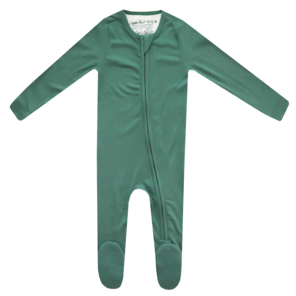 Copper Pearl zip-up footie pajama in breathable knit fabric for gentle baby wear