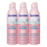 Coppertone WaterBabies sunscreen spray bottle for quick outdoor coverage.