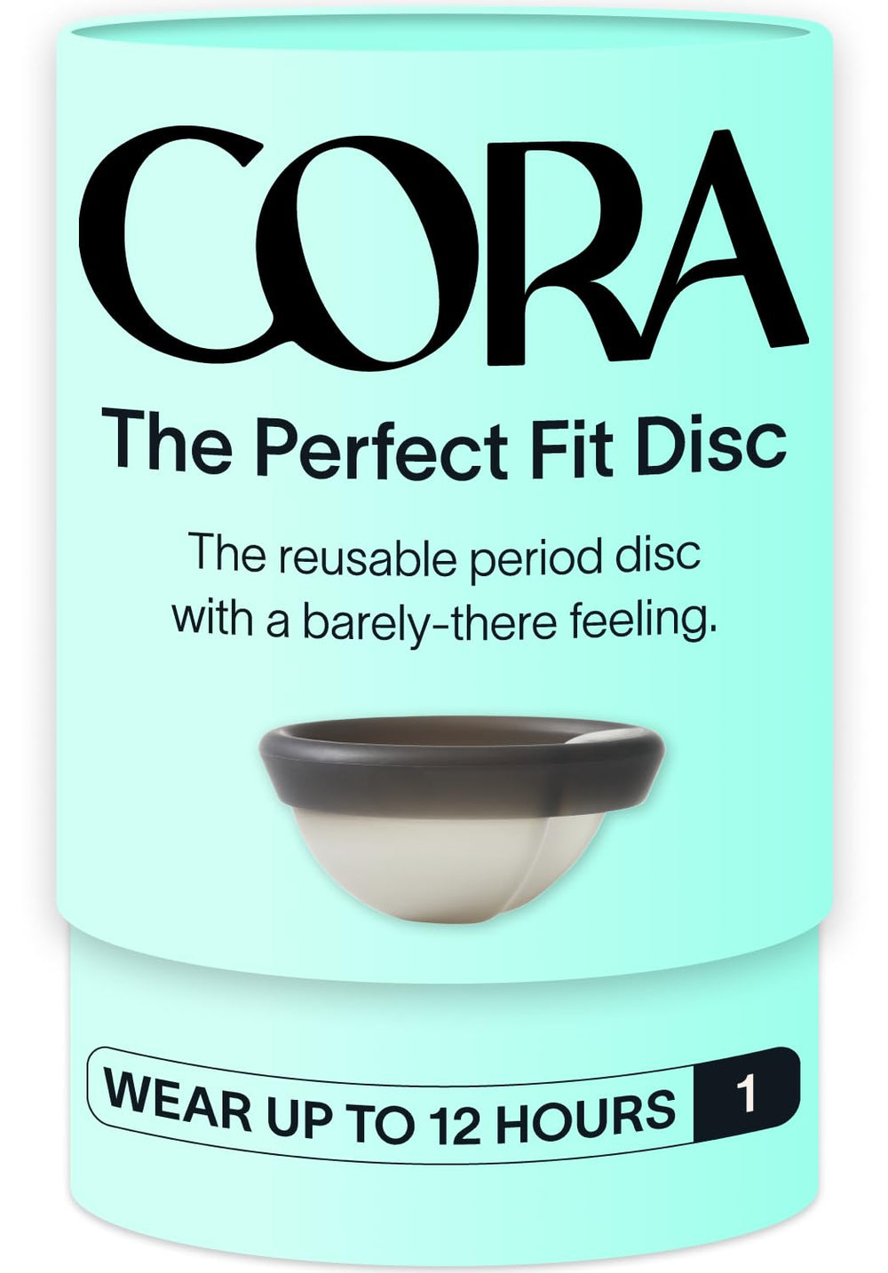 Cora Menstrual Disc Charcoal packaging, eco-friendly packaging for ready-to-go protection