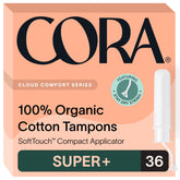 Cora Organic Tampons 36-count Super Plus pack for reliable protection.
