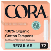 Cora Organic Tampons 72 Regular pack for reliable leak protection with organic cotton