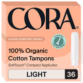 Cora Organic Tampons with soft touch applicator for gentle insertion and comfort
