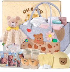 Coralogo diaper caddy in baby shower basket keeping diapers and wipes organized