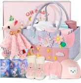 Coralogo baby shower gift basket with a felt diaper caddy for tidy nursery gear.
