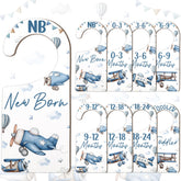 CORNER LACE airplane themed closet dividers on a rod organize newborn outfits