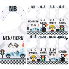 Corner Lace racing car dividers in front view organize newborn outfits clearly.