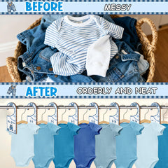 CORNER LACE denim-themed clothes divider pack demonstrating age labels for fast sorting.