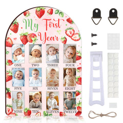 CORNER LACE Strawberry Baby First Year Frame front view highlights monthly milestone photos