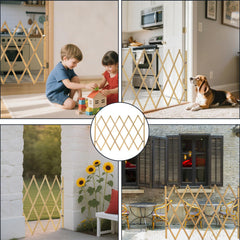 COSTYLE Bamboo dog gate in living area with natural finish.