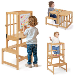 COSYLAND 3-in-1 standing tower with whiteboard back enables creative play at counter height.