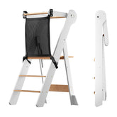 COSYLAND foldable toddler kitchen stool showing compact storage and quick setup.