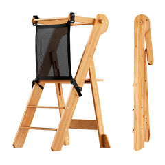 COSYLAND foldable toddler standing tower assembled provides a stable elevated surface for kitchen tasks