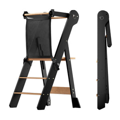 COSYLAND foldable toddler stool folded beside the counter for space saving.