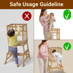 COSYLAND Kids Kitchen Step Stool anti-drop rail in use for flexible safety.
