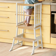 COSYLAND Kids Kitchen Step Stool CPC-certified rail enhances safe climbing.