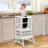 COSYLAND Kids Kitchen Step Stool main view shows sturdy bamboo construction and safety features