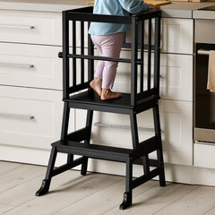 COSYLAND Kids Kitchen Step Stool in natural bamboo elevates little learners safely