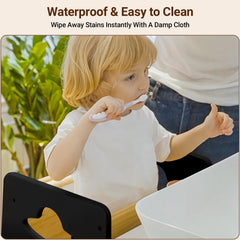 COSYLAND toddler standing tower anti-drop panel keeps child secure during learning.