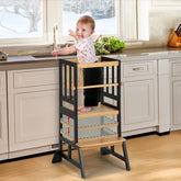 COSYLAND Toddler Standing Tower front view shows adjustable height for growing kids.