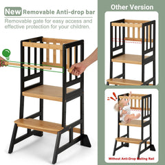 COSYLAND Toddler Standing Tower removable safety rail emphasizes secure, supervised use.