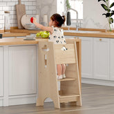 COSYLAND toddler standing tower side view highlights sturdy build for safe kitchen participation.