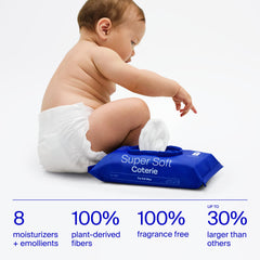 Close-up of Coterie Baby Soft Wipes texture showing cotton blend for soft cleansing