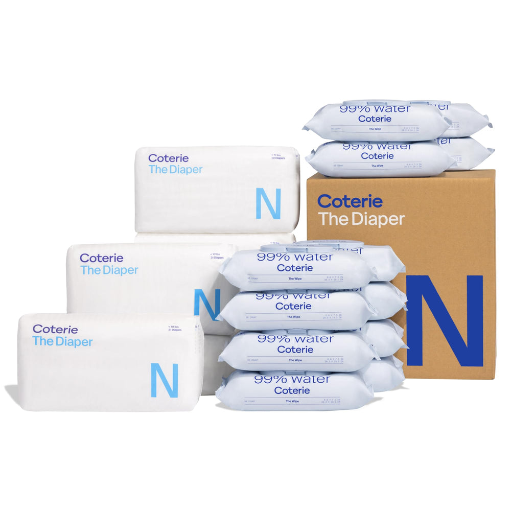 Coterie newborn diapers close-up showing comfort and leak protection