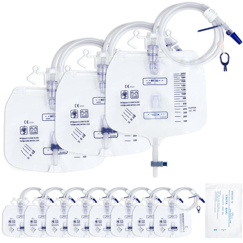 COTOM 2000mL sterile urinary drainage bag on bedside for easy monitoring and secure bedside care