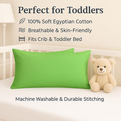 Cotton Stich mini pillowcase apple green close-up fabric showcases breathable 600-thread-count cotton.