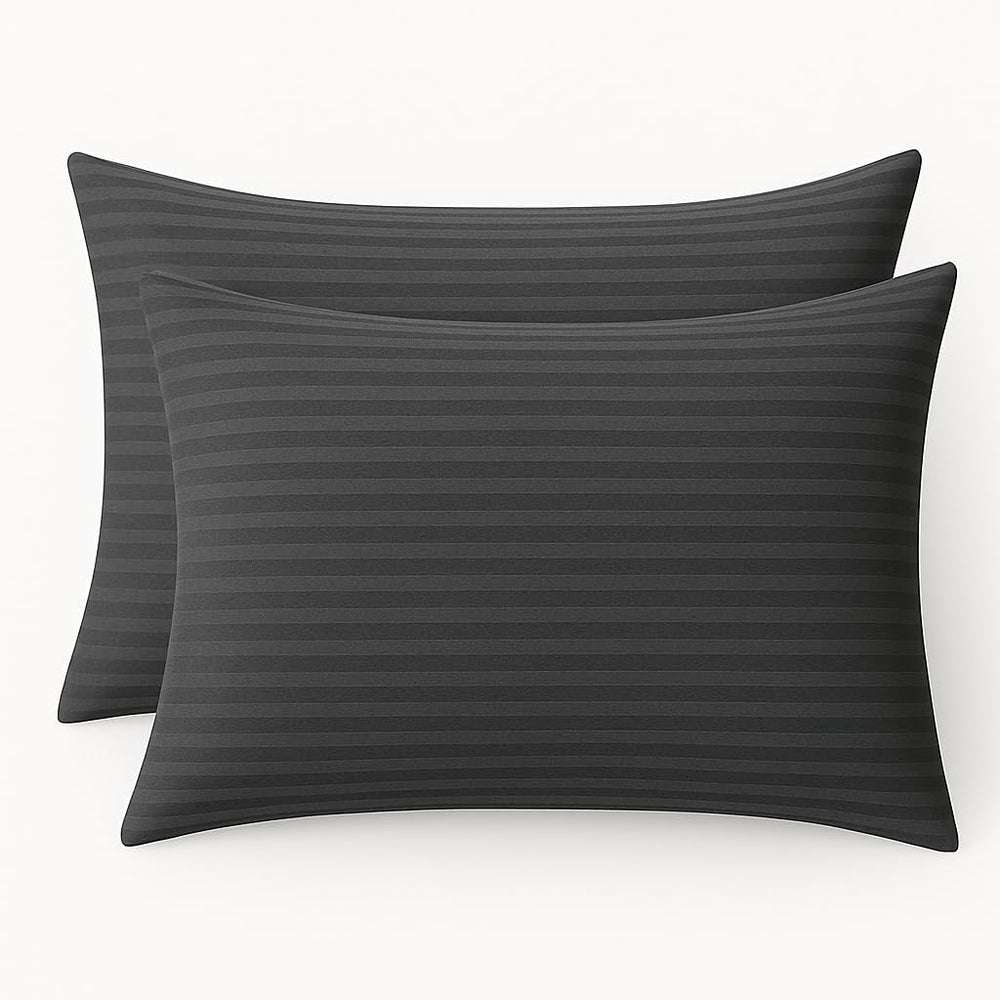 COTTON STICH toddler pillowcase close-up of dark grey striped fabric, soft and breathable for naps