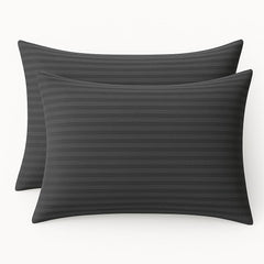 COTTON STICH toddler pillowcase close-up of dark grey striped fabric, soft and breathable for naps