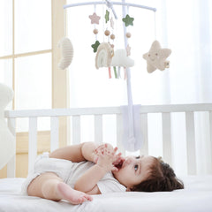 COTTONBEBE plush toys hanging securely for safe baby exploration.
