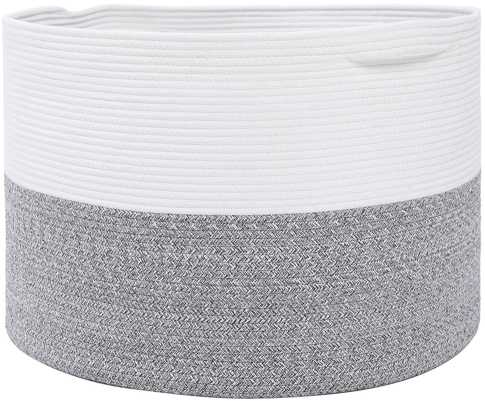 Cottonphant large rope basket stands alone to reduce clutter in living spaces.