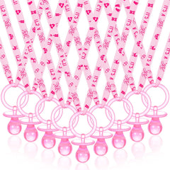 Coume pink pacifier necklaces for baby shower decor and table scatter