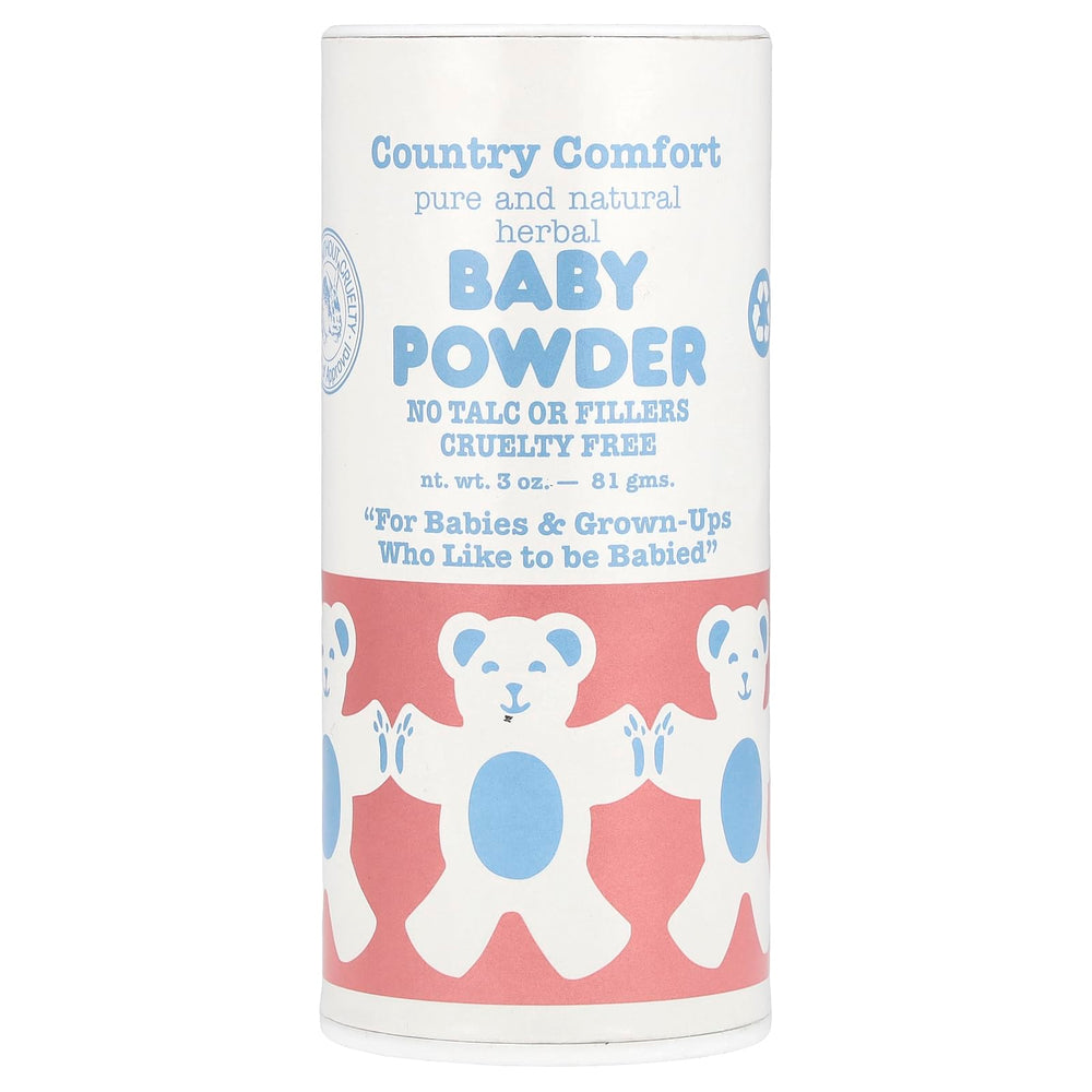 Country Comfort Pure Herbal Baby Powder bottle pour helps keep baby skin dry and comfortable.