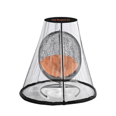 Coverify hanging egg chair netting shows bottom diameter 69in for insect-free lounging.