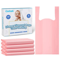 Covfresh odor-sealing diaper bags with pink box designed for odor control at home