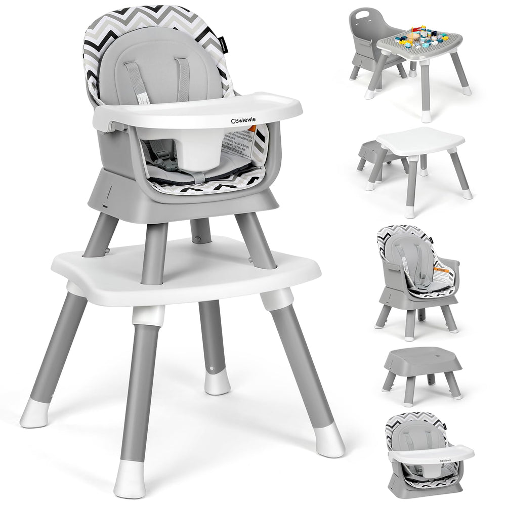 Cowiewie 8-in-1 high chair full-seat setup supports growing infants during meals