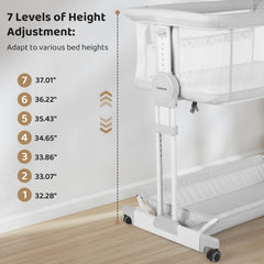 Cowiewie Bassinet 7-height adjustment aligns with your bed for convenient night feeds.