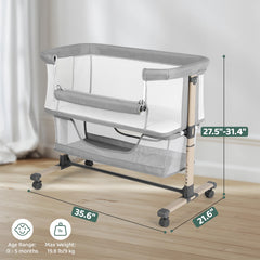 Lightweight aluminum frame of Cowiewie bassinet for easy portability.