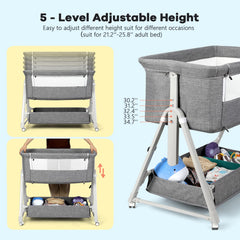 Cowiewie Bassinet Bedside Sleeper angled crib setup for feeding comfort without leaving bed.