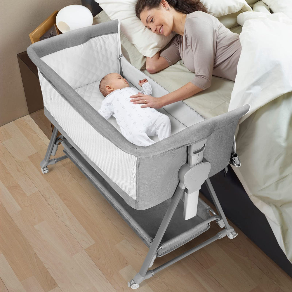 Cowiewie bassinet bedside sleeper showcasing the pyramid structure for stability.