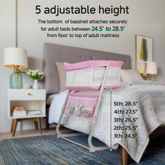 Cowiewie Bassinet with glide-under-legs saves space beside your bed.