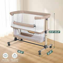 Cowiewie bassinet height adjustment with six levels for bed alignment.