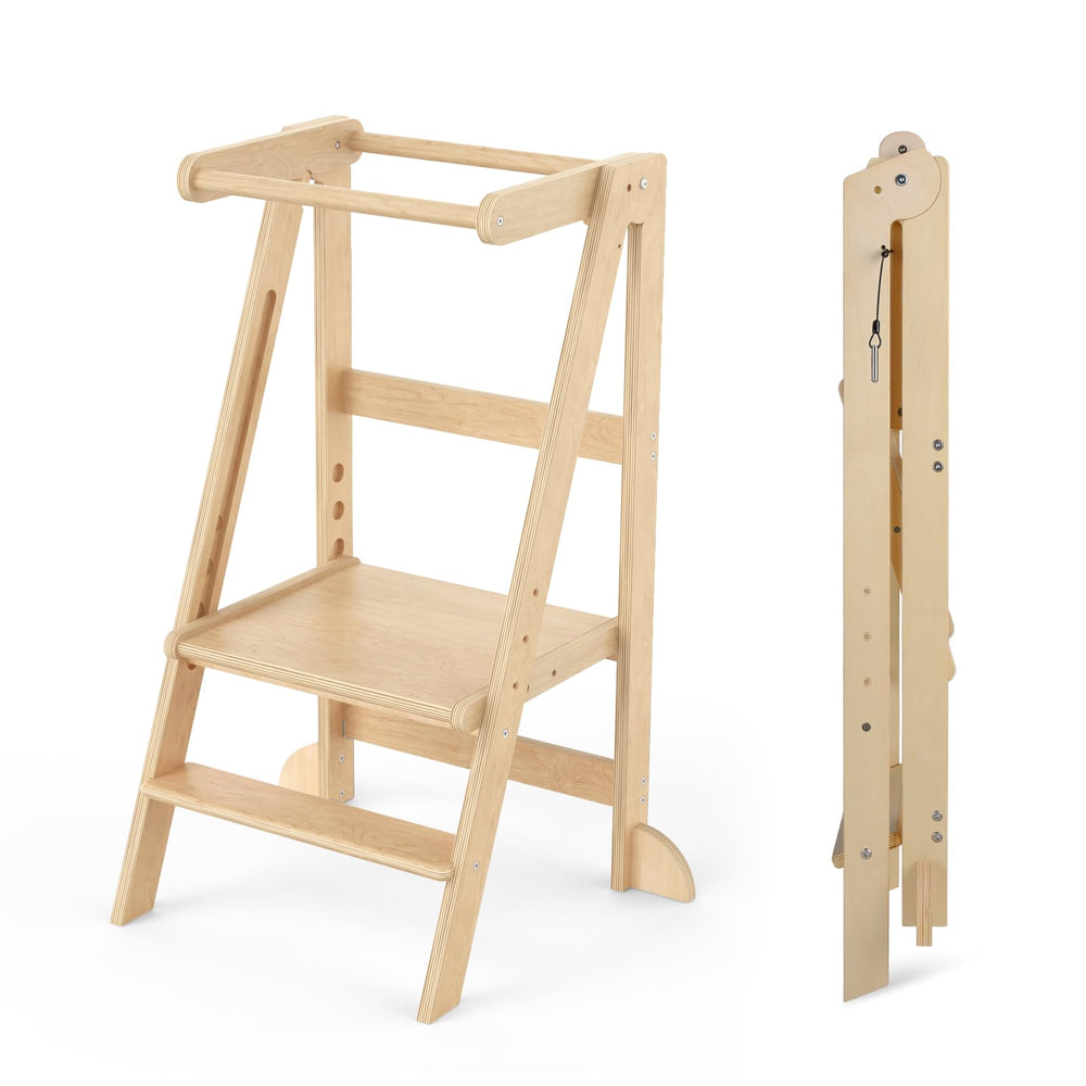 Cowiewie foldable toddler tower with lock and fold safety for secure storage