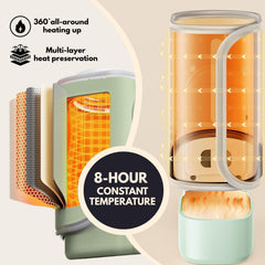Cozytots bottle warmer compatible with wide-neck, standard, and angled bottles.